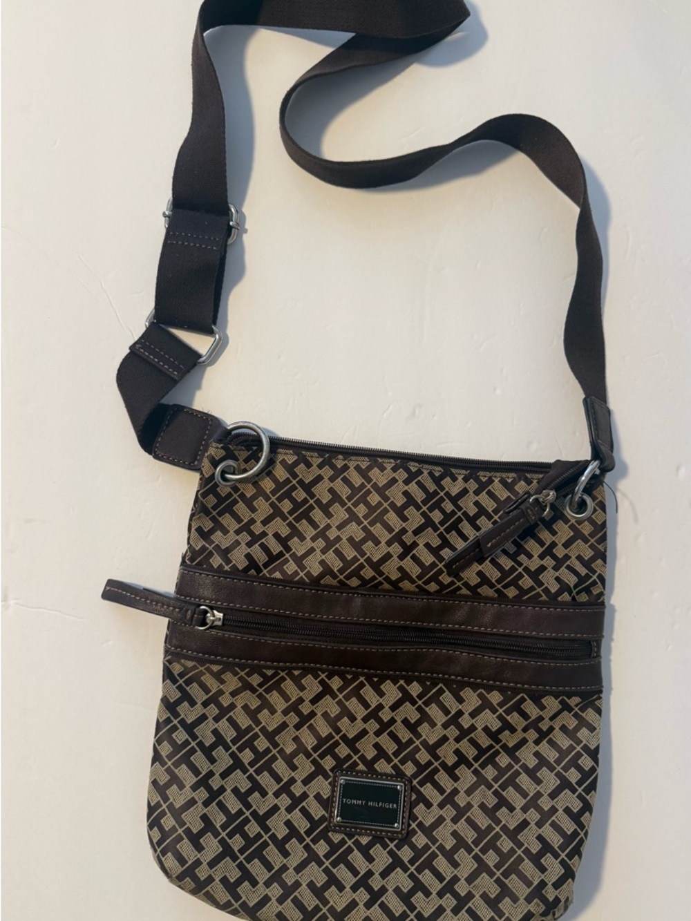 Tommy Hilfiger Brown Initial Patterned Crossbody Bag
